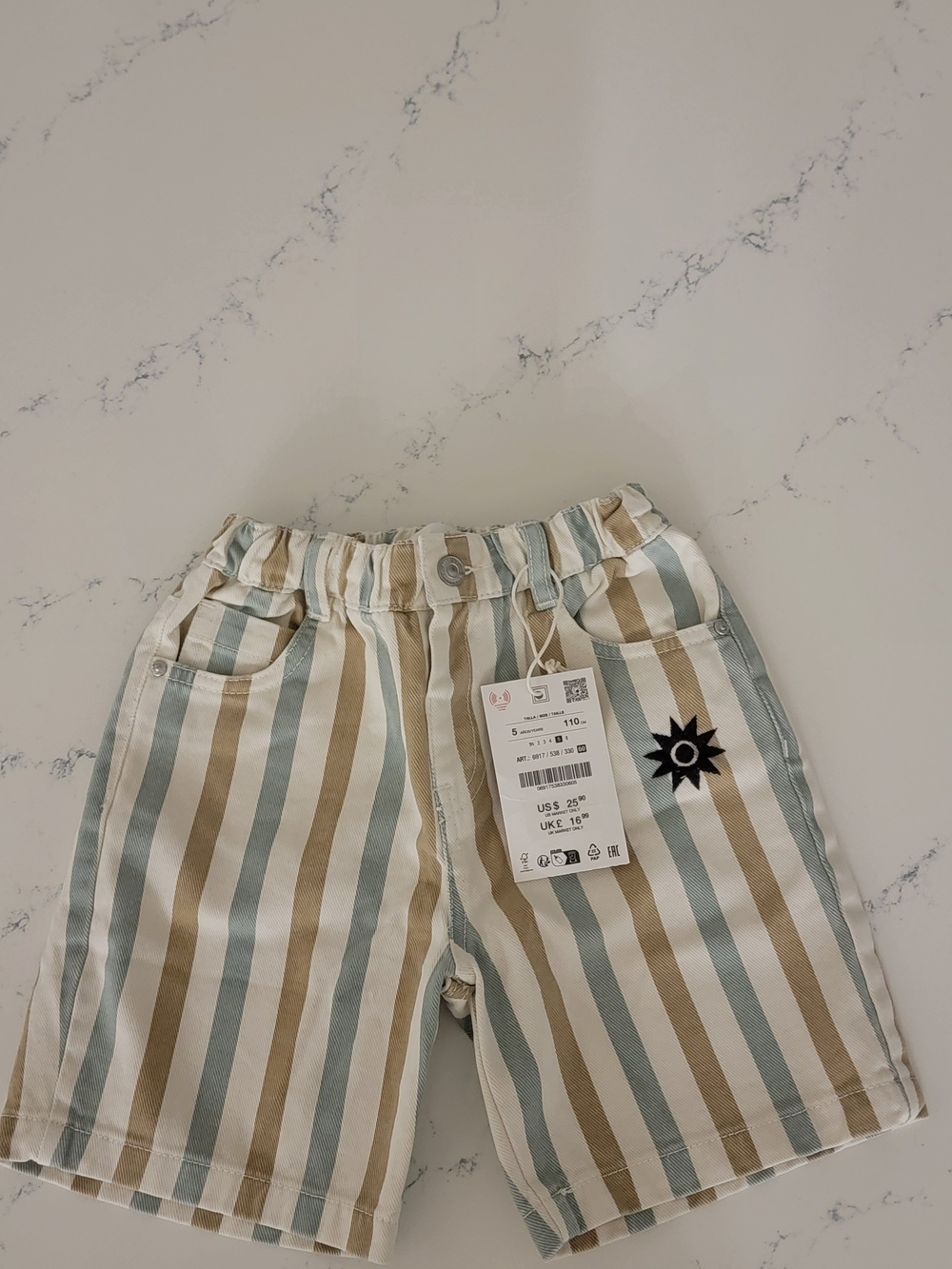 Zara Vertical Stripe Shorts - Beige & Lt BLUE